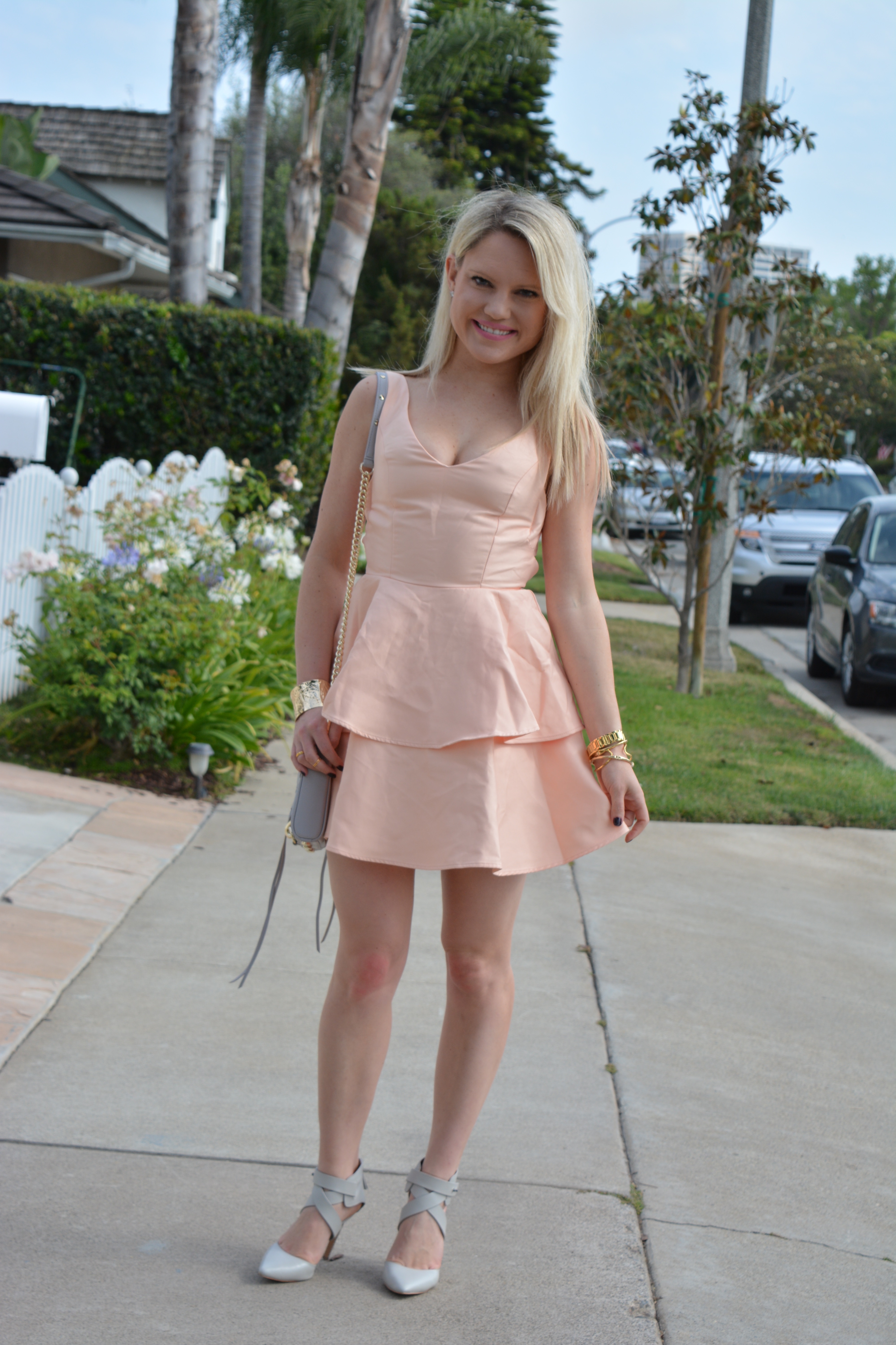 Peach and grey outfit | Styled American