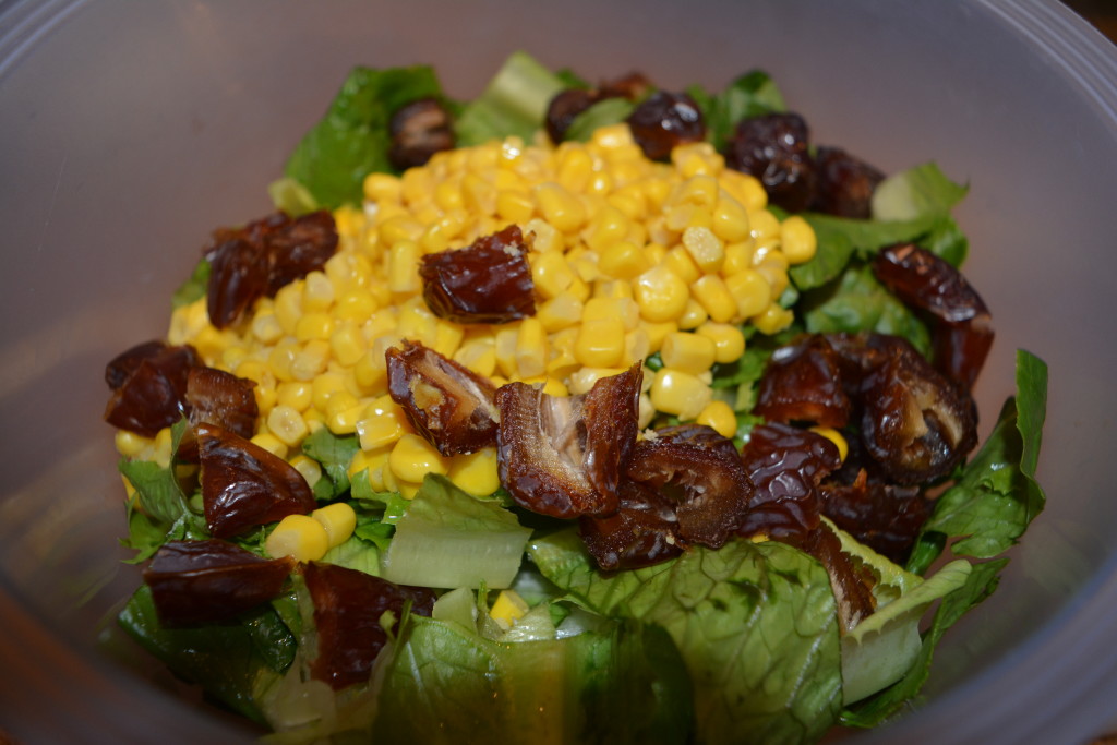 chopped lettuce, corn and dates salad Caitlin Hartley of Styled American