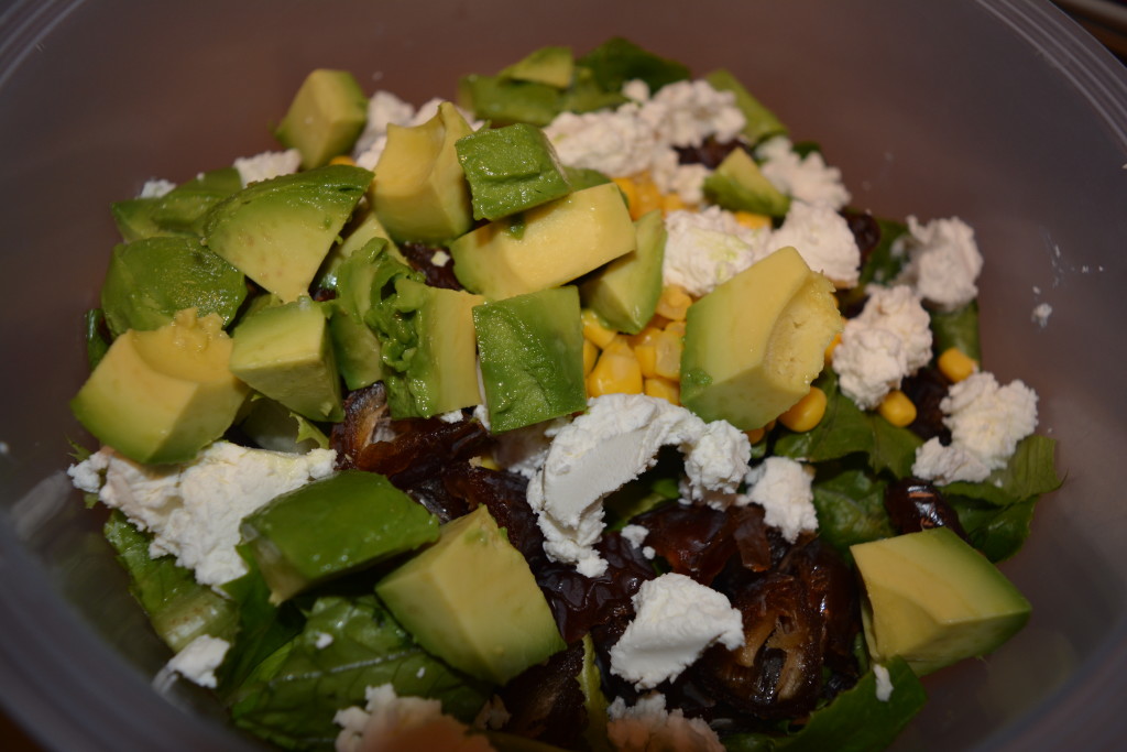 salad with avocado, goat cheese, corn and dates Caitlin Hartley of Styled American
