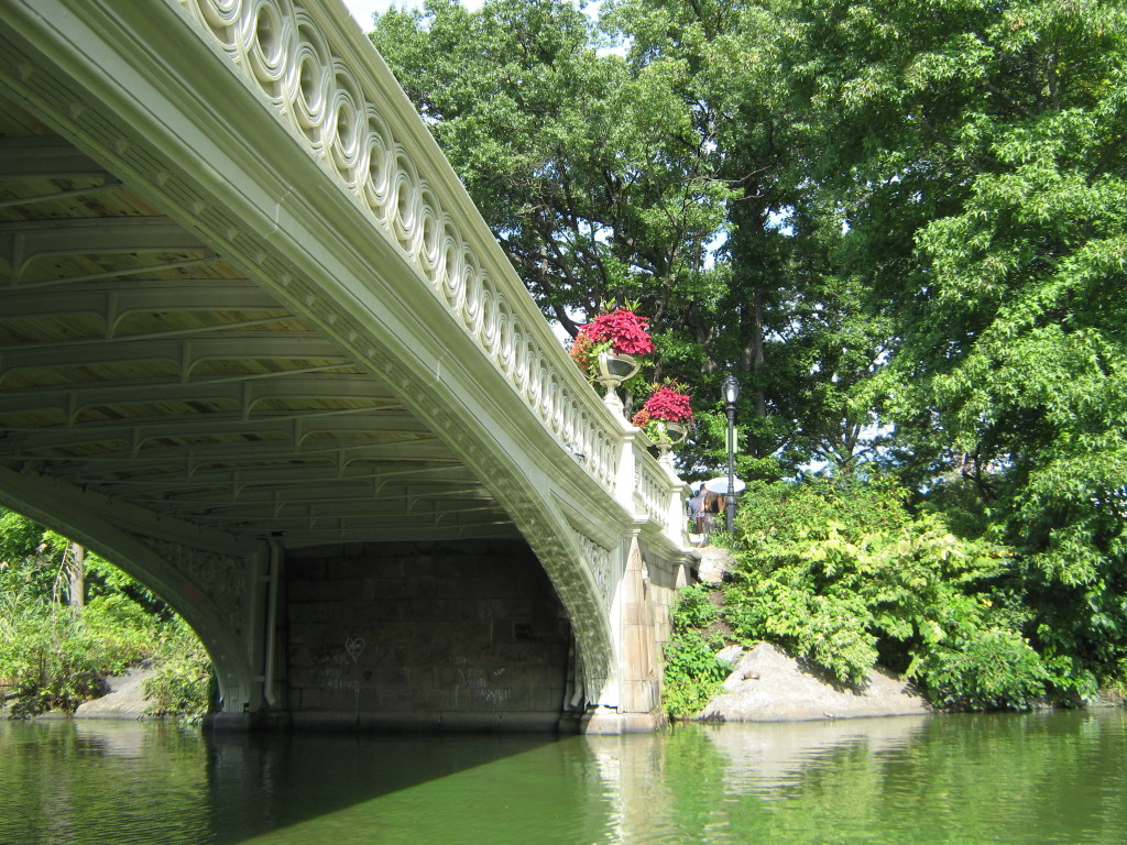 Caitlin Hartley of Styled American view of Central Park bridge from a rowboat