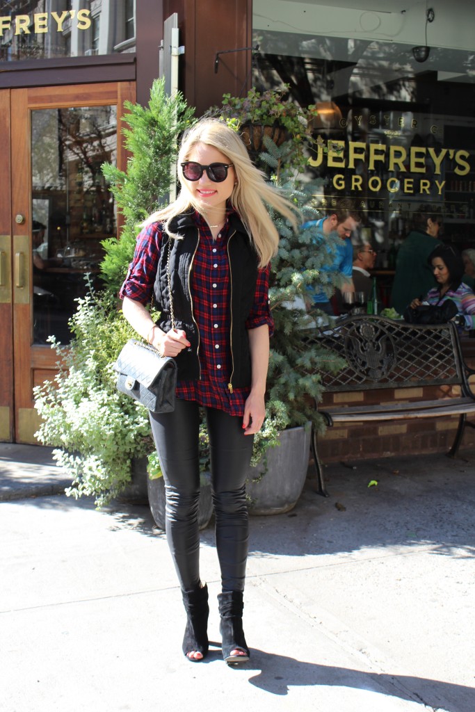 Caitlin Hartley of Styled quilted vest and flannel top