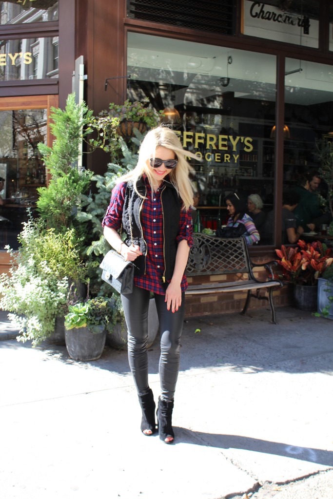 Caitlin Hartley of Styled American plaid top and quilted vest