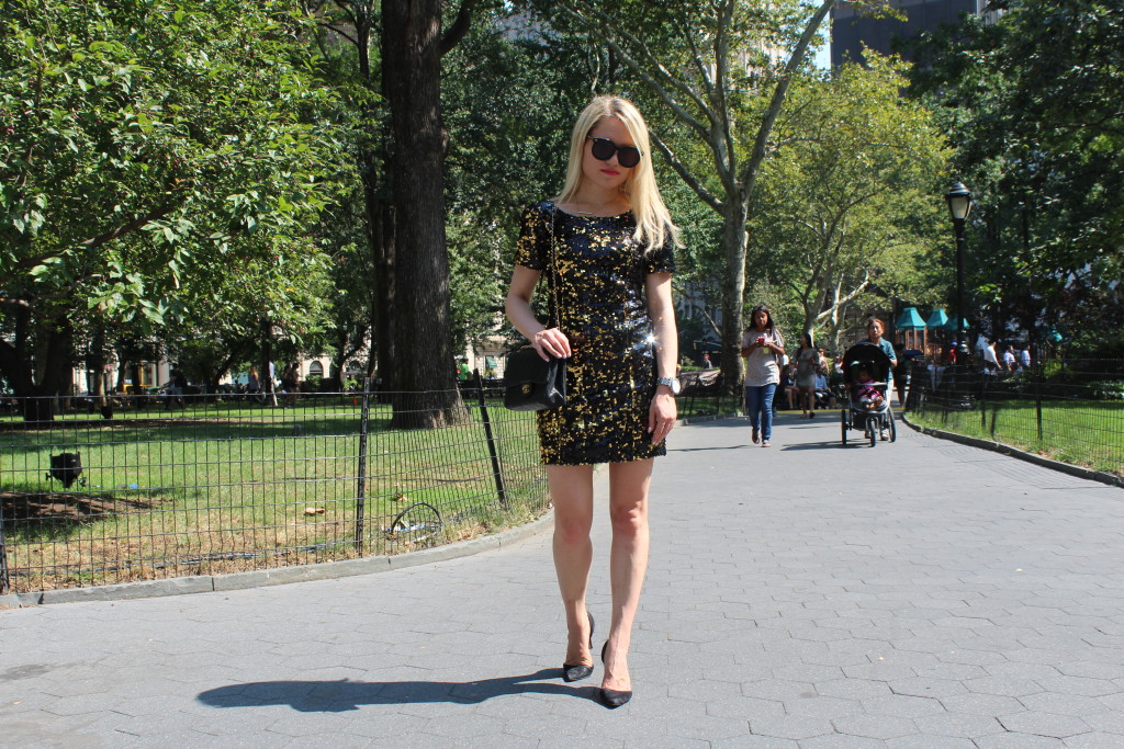 Caitlin Hartley of Styled American sheath sparkly dress