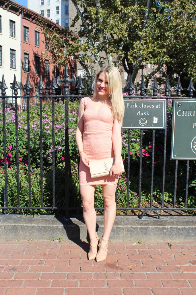 Caitlin Hartley of Styled American christian siriano coral dress