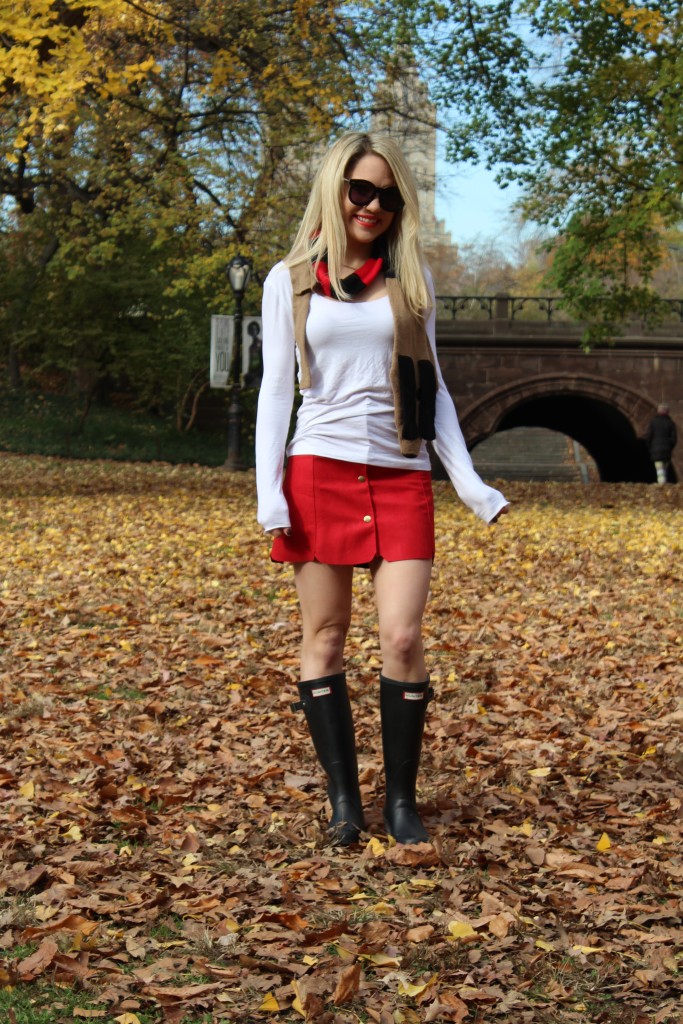 Caitlin Hartley of Styled American red and black outfit, fall style