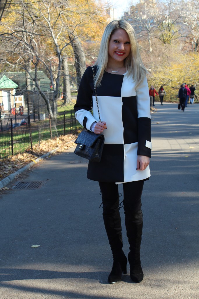Caitlin Hartley of Styled American color block coat