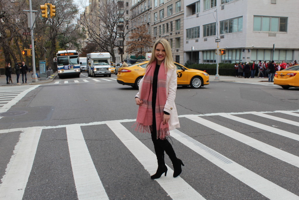 Caitlin Hartley of Styled American affordable coats, black over the knee boots
