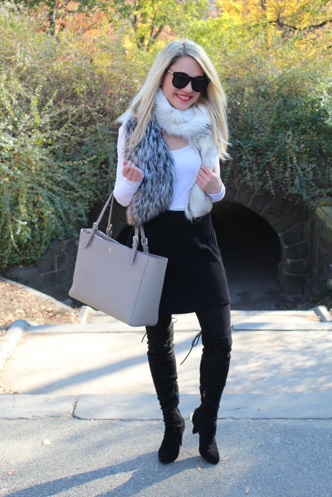 Caitlin Hartley of Styled American, girl in fux fur scarf, winter fashion
