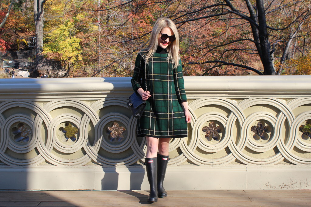Caitlin Hartley of Styled American Winter plaid dress