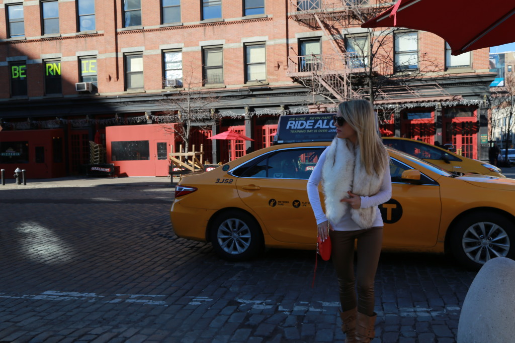 Caitlin Hartley of Styled American nyc street style, fashion blogger in front of taxi