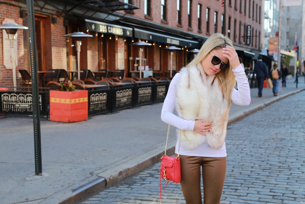 Caitlin Hartley of Styled American white faux fur scarf