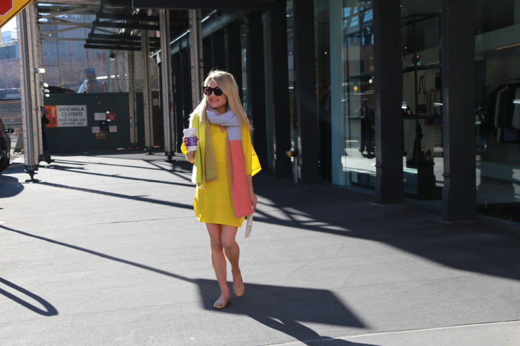 Caitlin Hartley of Styled American yellow shift dress