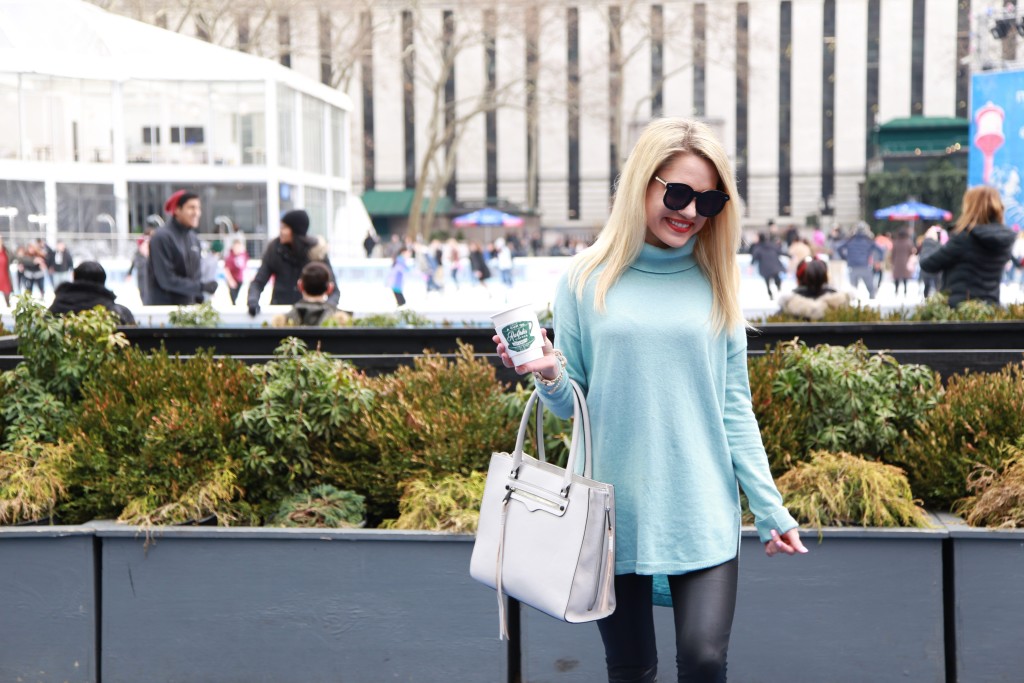 Caitlin Hartley of Styled American girl in front of bryant park ice skating rink