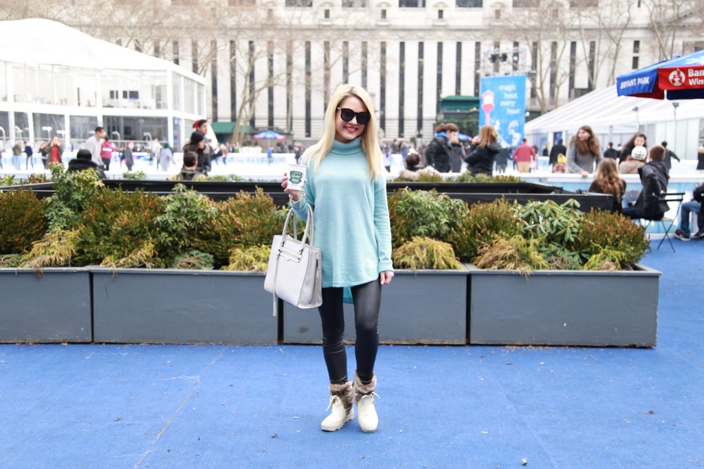 Caitlin Hartley of Styled American rebecca minkoff tote, snow boots by bryant park