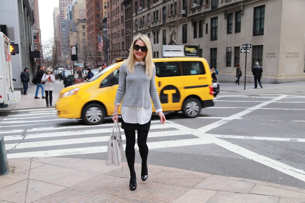 Caitlin Hartley of Styled American style blogger in front of nyc taxi