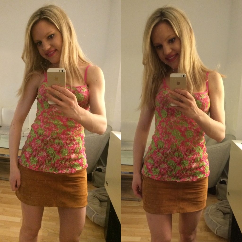 Caitlin Hartley of Styled American fashion blogger outfit selfie wearing lily pulitzer tank top and suede skirt