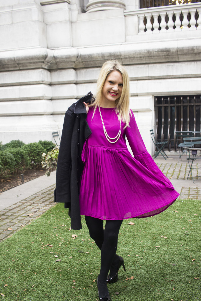 Caitlin Hartley of Styled American purple swing dress