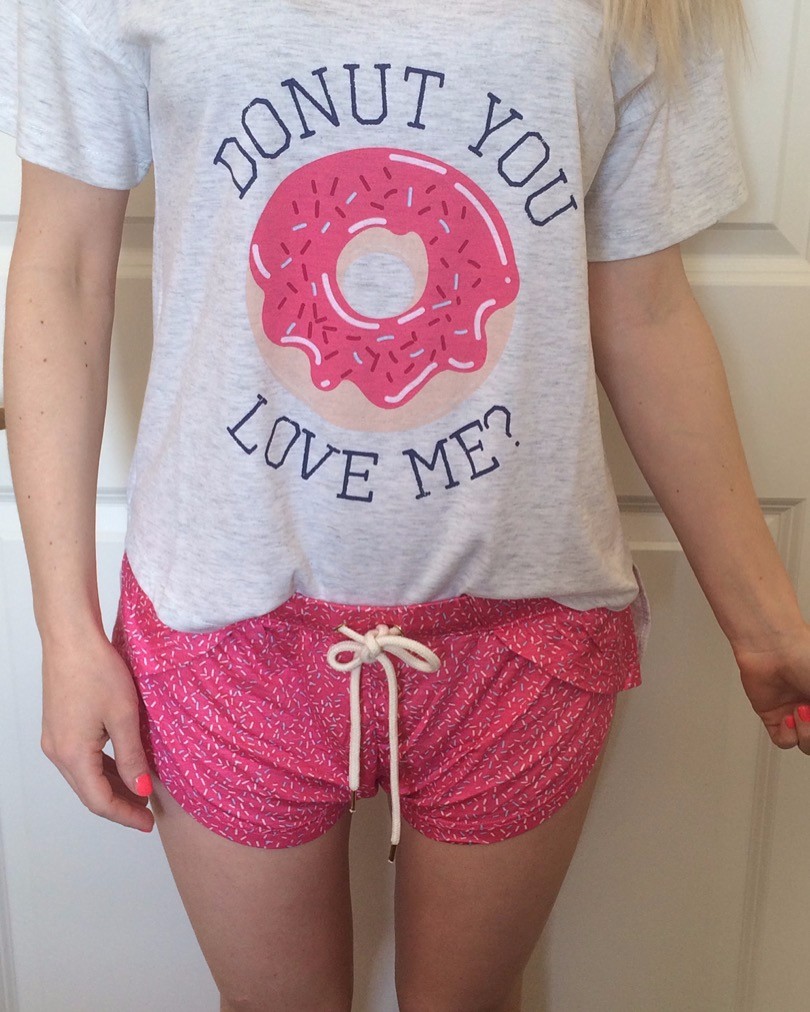 Caitlin Hartley of Styled American donut you love me pajamas, donut pjs