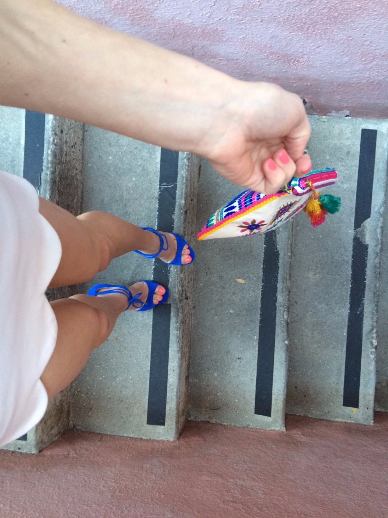 Caitlin Hartley of Styled American blue pumps and colorful pumps, view from above
