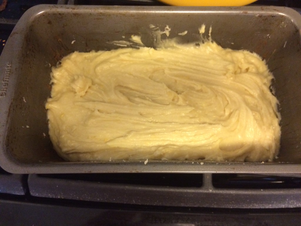 Caitlin Hartley of Styled American lemon bread mixture in loaf pan
