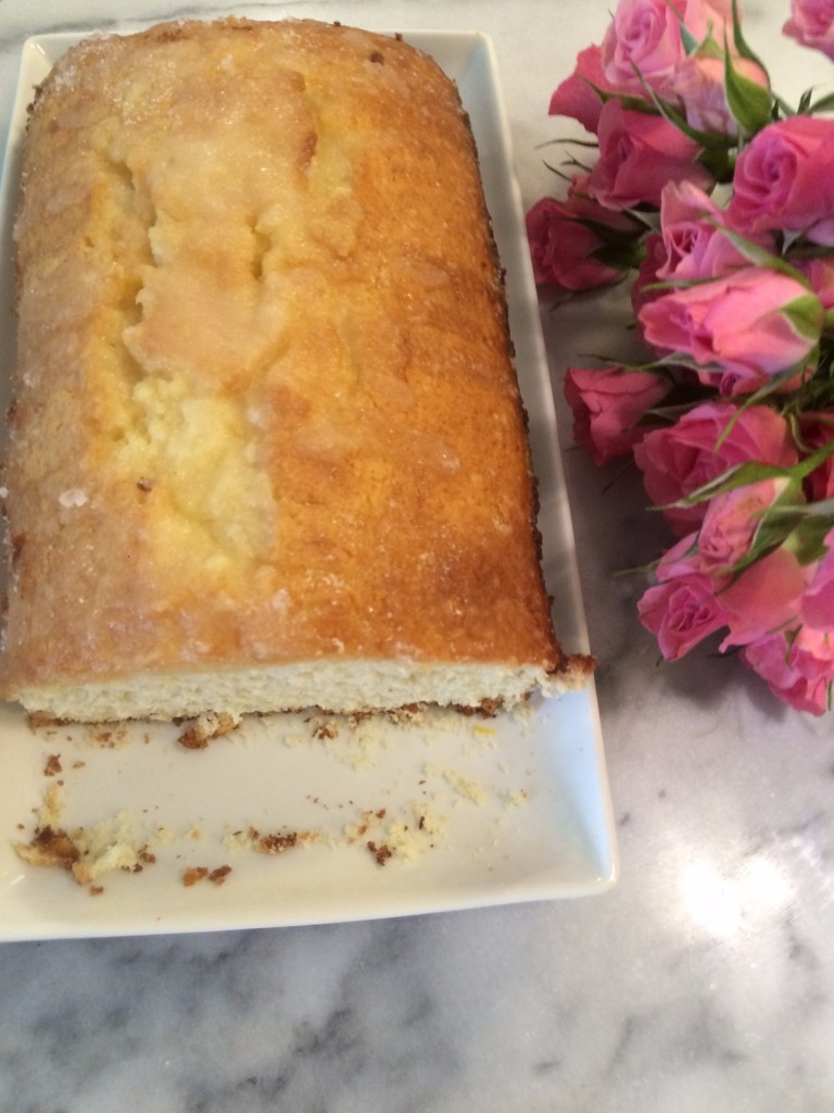 Caitlin Hartley of Styled American lemon bread loaf and mini pink roses