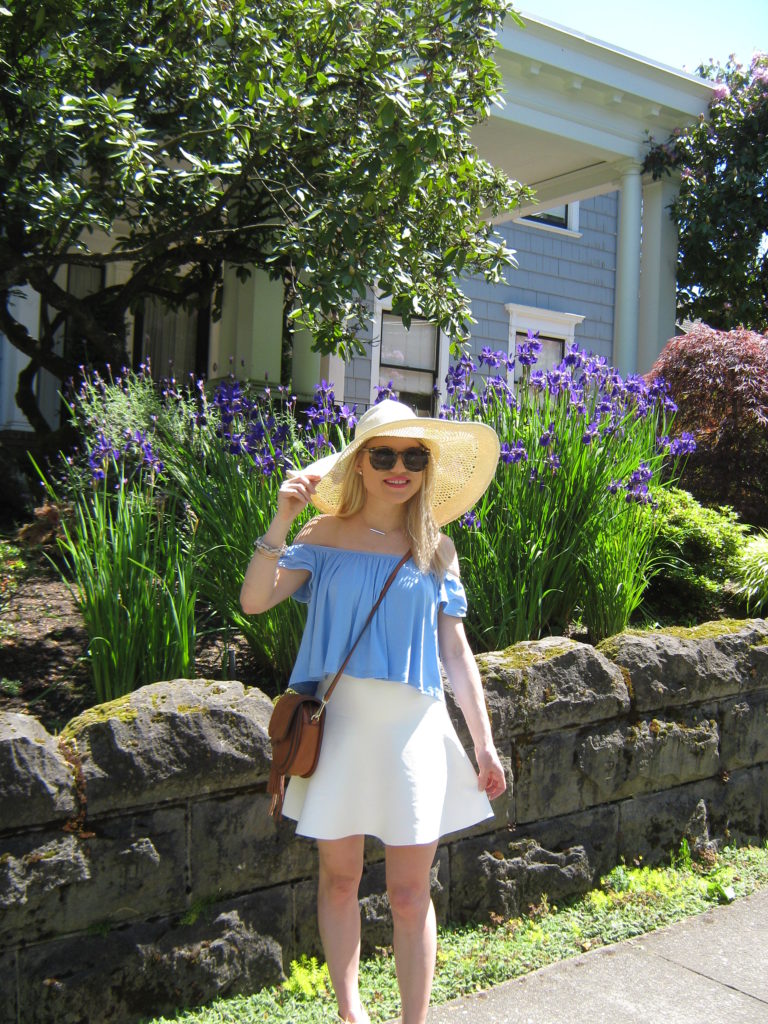 Caitlin-Hartley-of-Styled-American-nordstrom-style-floppy-hat-off-the-shoulder-top