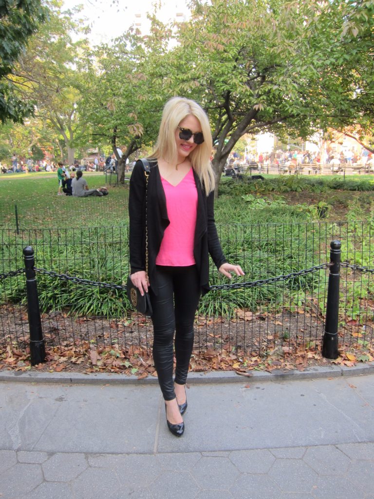 pink and black Fall outfit