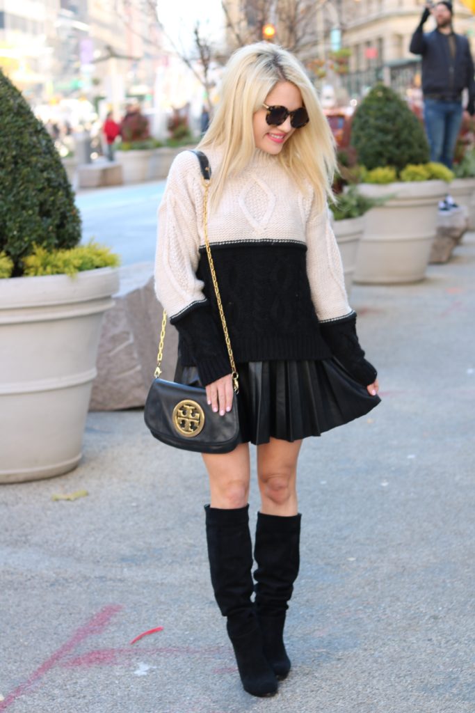 nude-sweater-black-skirt-winter-fashion http://styledamerican.com/where-to-get-designer-bags-for-less/