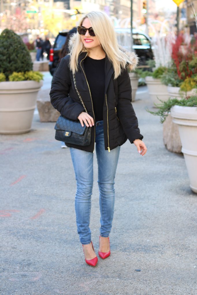 winter-style-with-faux-fur-black-coat http://styledamerican.com/padded-jacket/