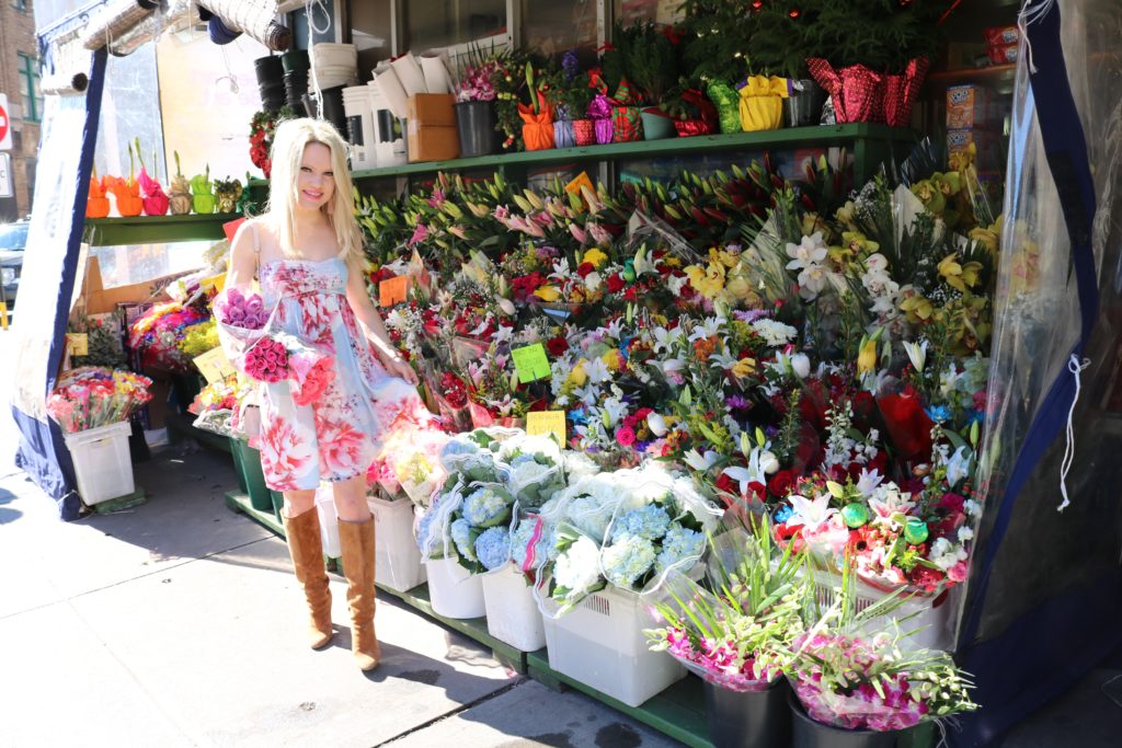 blue-floral-dress-nyc-flower-stand http://styledamerican.com/what-fashion-bloggers-do-all-day/