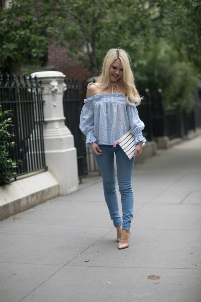 endless rose blue off the shoulder top