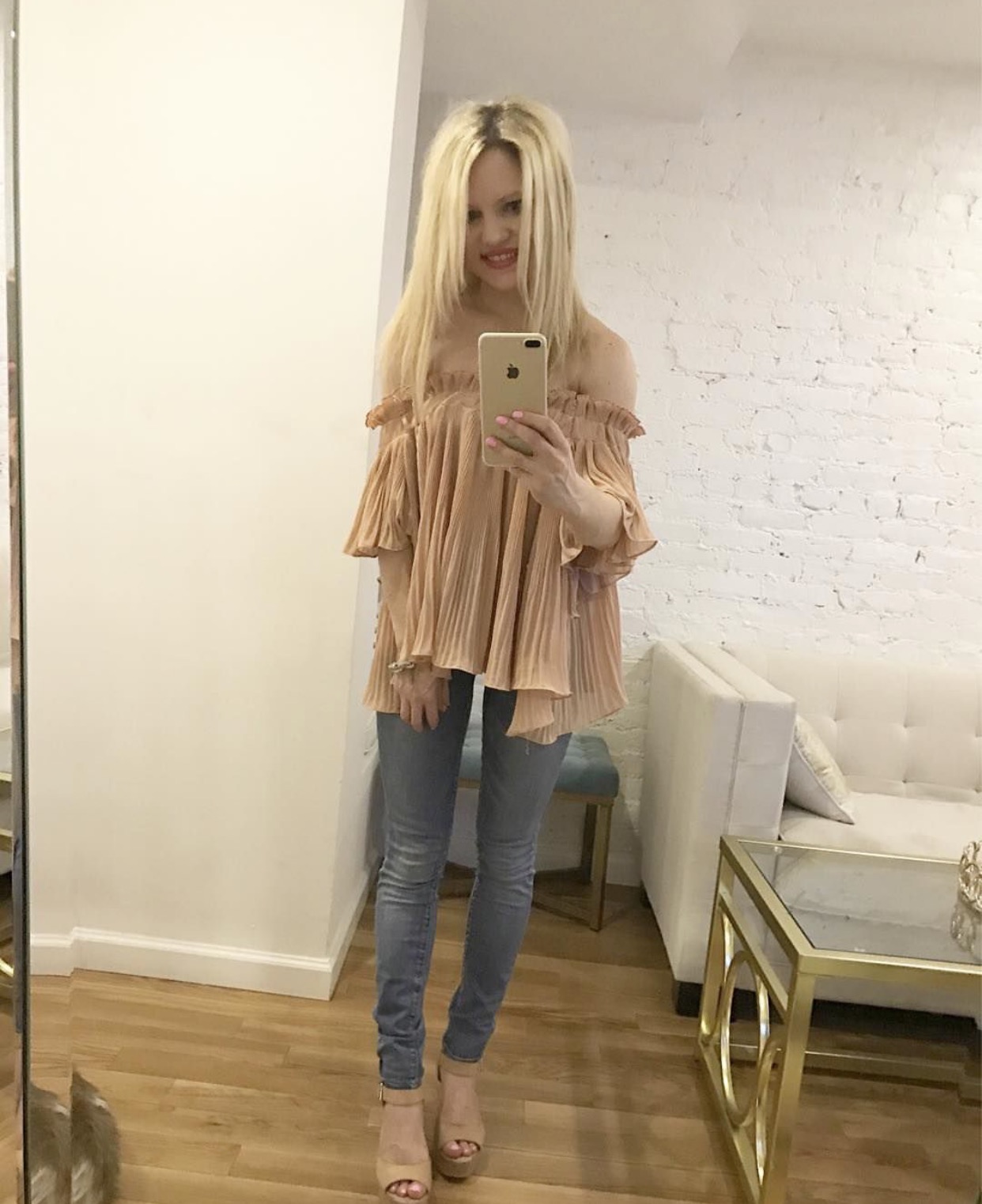 nude off the shoulder top, fashion blog